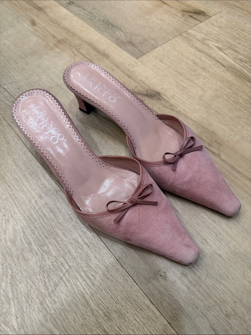 Pink Suede Pointed Toe Kitten Heel